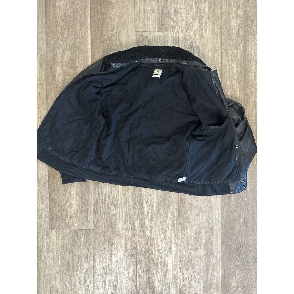 BLK DNM x GAP Mens Medium Black Leather Jacket Detachable Hood Rare (damage)